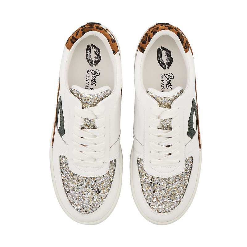 Baskets en cuir Loulou blanc snake léopard glitter