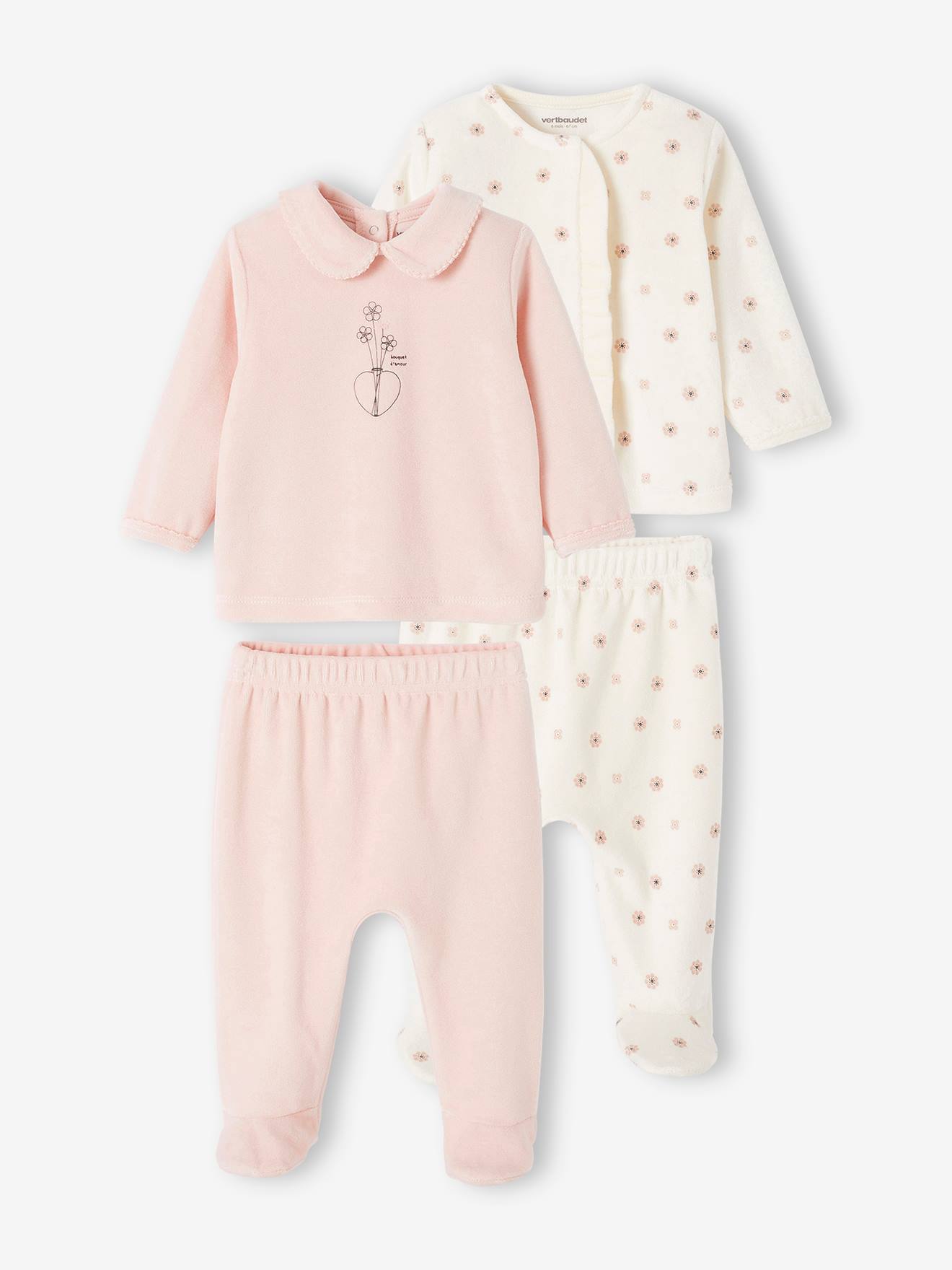 Lot de 2 pyjamas bébé en velours rose poudré