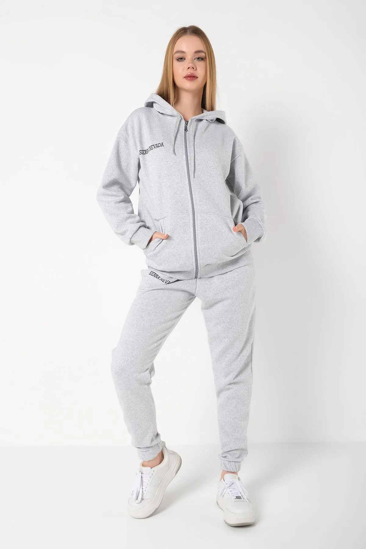 Know  Grauer Sierra Nevada bedruckter Cardigan-Jogger-Trainingsanzug für Damen