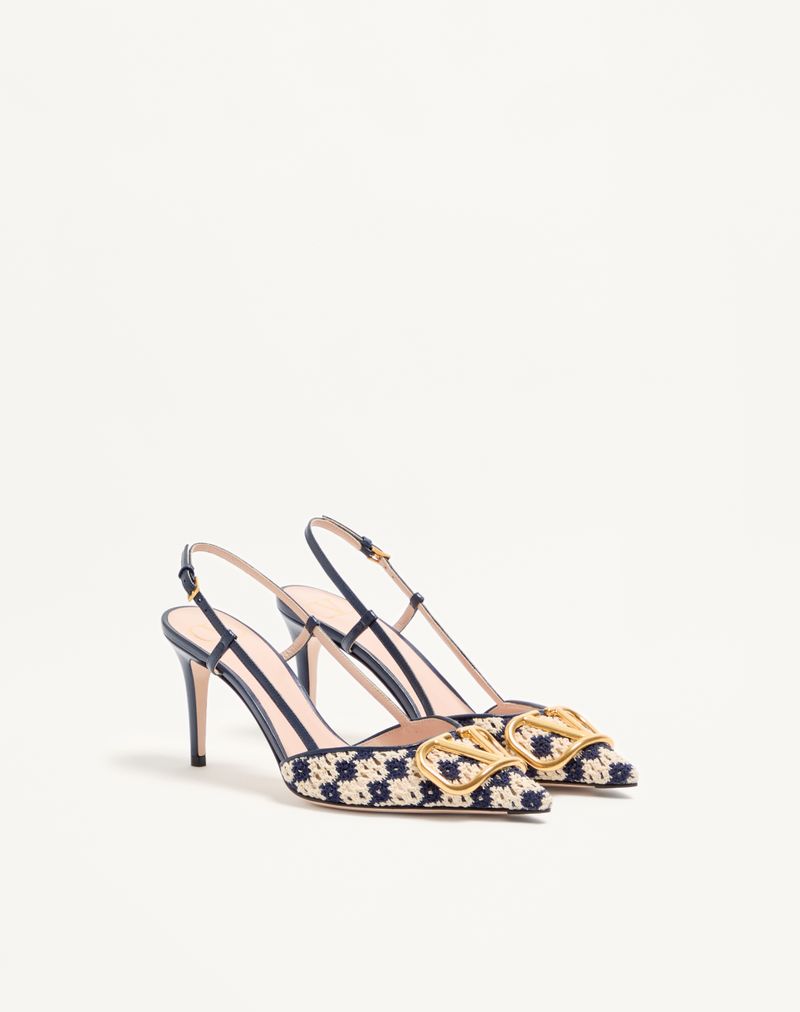 Sandália VLogo Signature Slingback Décolleté em tecido de crochê de 80 mm