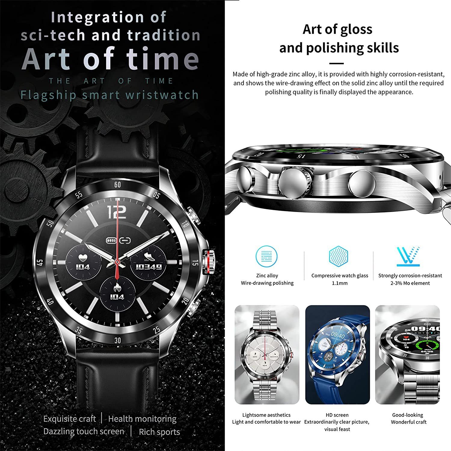 Manike NX1 Business Smartwatch (4,3 cm/1,69'' HD Voll Touchscreen Zoll) Spar - set, Smartwatch mit deutscher Bedienungsanleitung mit Ladekabel, Herzfrequenzmesser, Analyse von EKG-Daten, Blutdruckmessgerät