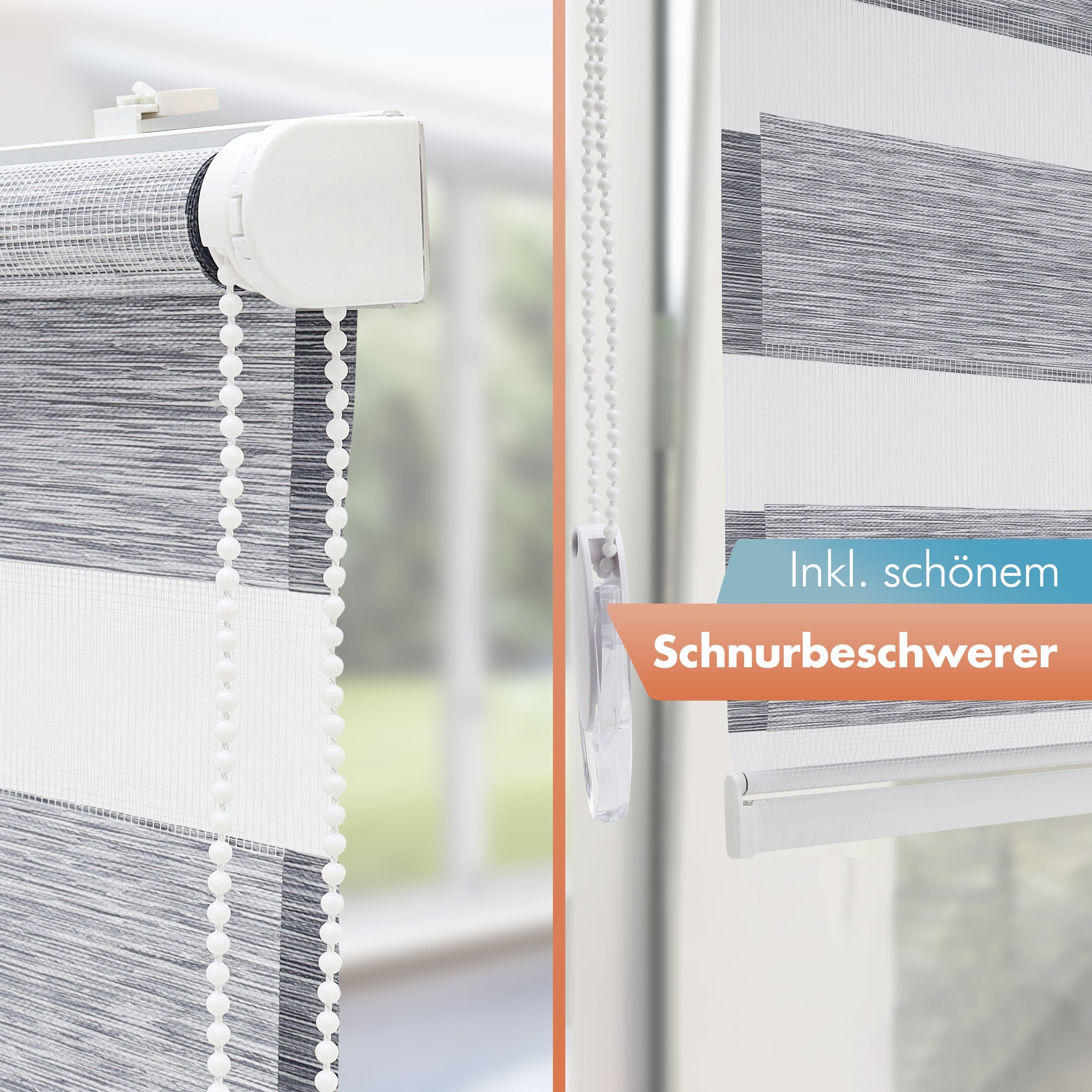 Doppelrollo Duorollo mit Klemmträger, Klemmrollos für Fenster, Bailena, Lichtschutz, ohne Bohren, freihängend, Klemmfix, blickdicht