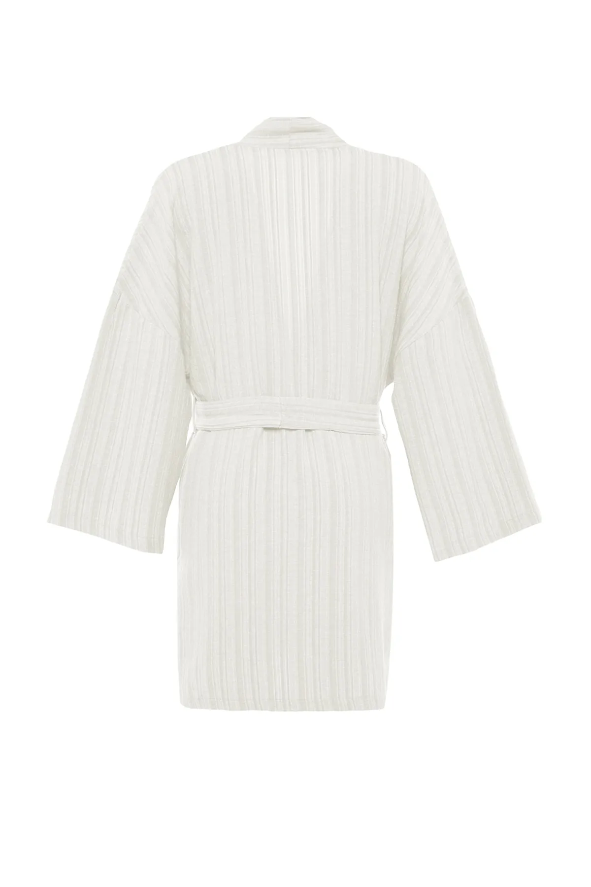 Trendyol Collection  Ecrufarbener, gewebter Mini-Kimono und Kaftan aus Leinenmischung mit Gürtel TBESS23KM00081