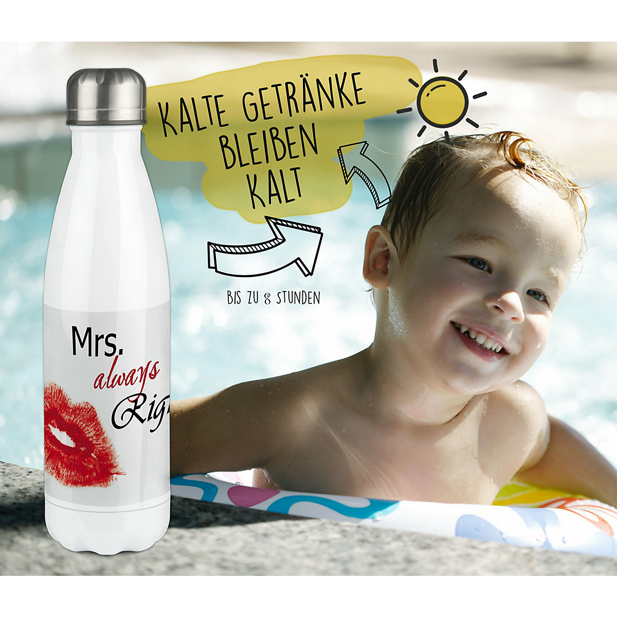 Edelstahl Kinder Thermoflasche / Trinkflasche bunt Kussmund Spülmaschinenfest, Auslaufsicher, Bruchfest, Doppelwandig, Für Heißgetränke geeignet, Mit Deckel, Isoliert