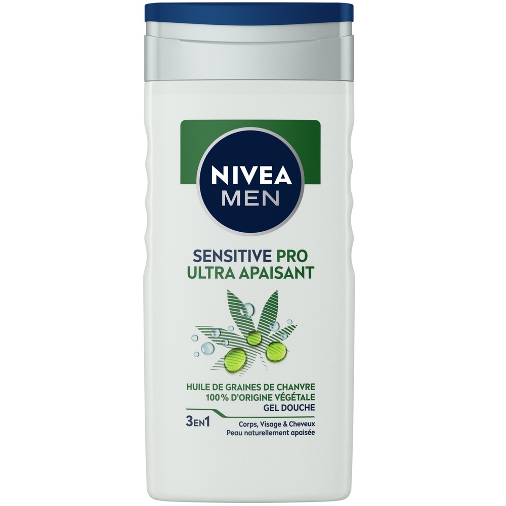 nivea SENSITIVE PRO - Gel douche homme 3 en 1Chanvre 250ml Shampoing gel douche homme