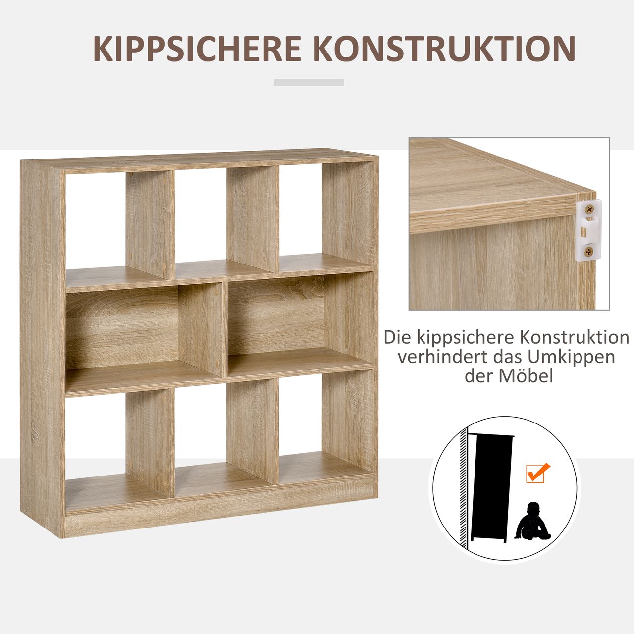 HOMCOM Bücherregal 3-stöckige Bücherregal Büroregal Home-Office Spanplatte Natur