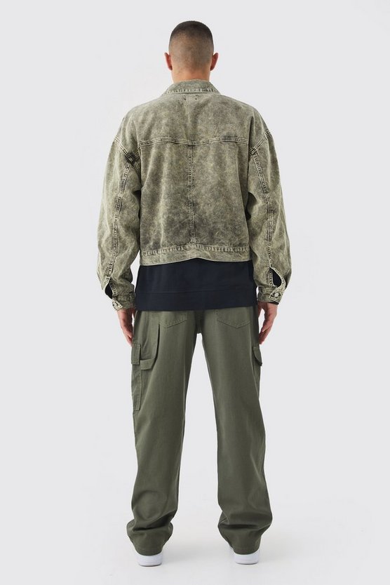 Kastige Colorblock Cord-Jacke mit Acid-Waschung
