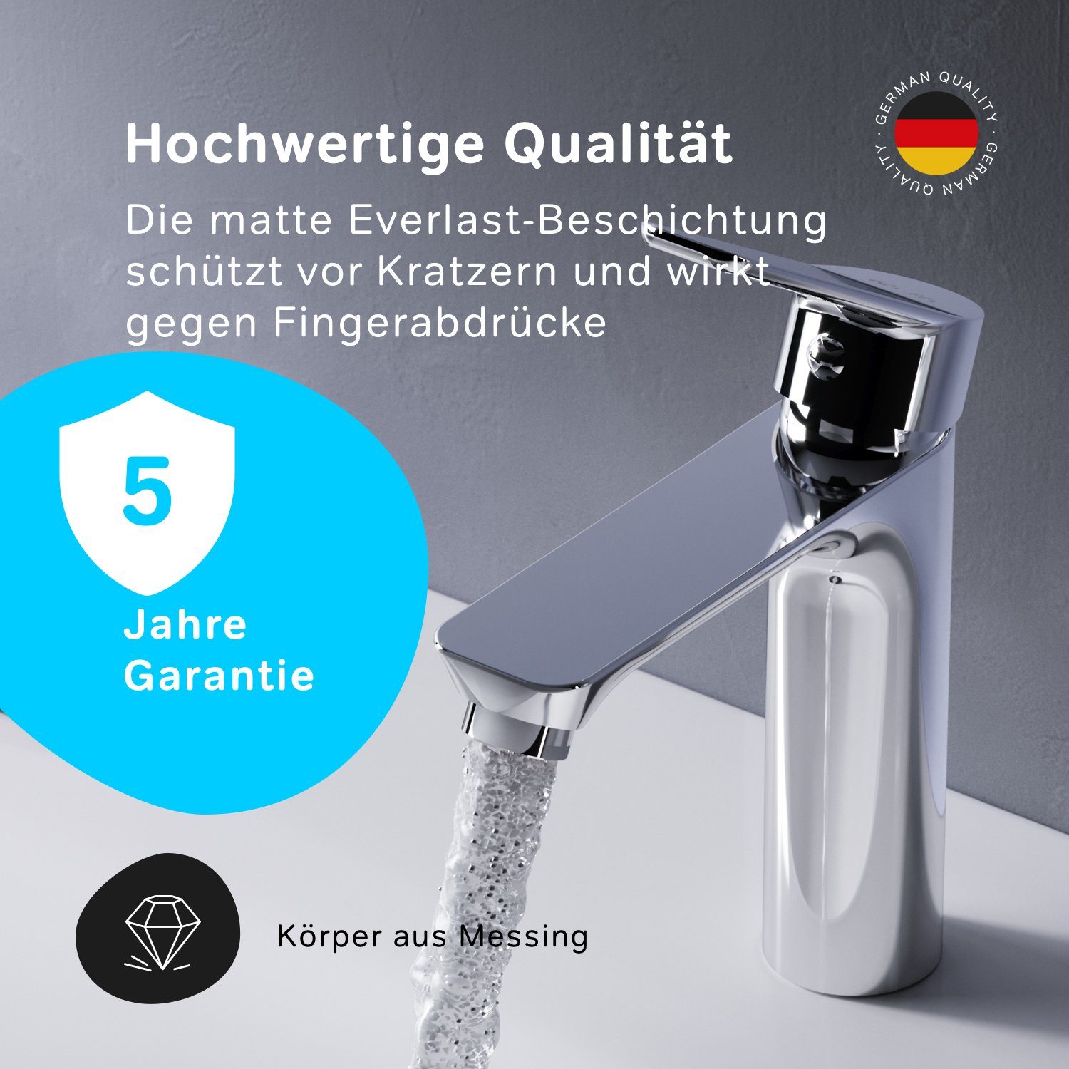 AM.PM Waschtischarmatur Waschbeckenarmatur Wasserhahn Bad Badarmatur Mischbatterie Waschbecken (in 2 Auslaufhöhen/ mit/ohne Klick-Ablaufgarnitur, 1-St., Mischbatterie) geräuscharme keramische Kartusche, Badezimmer Badarmatur