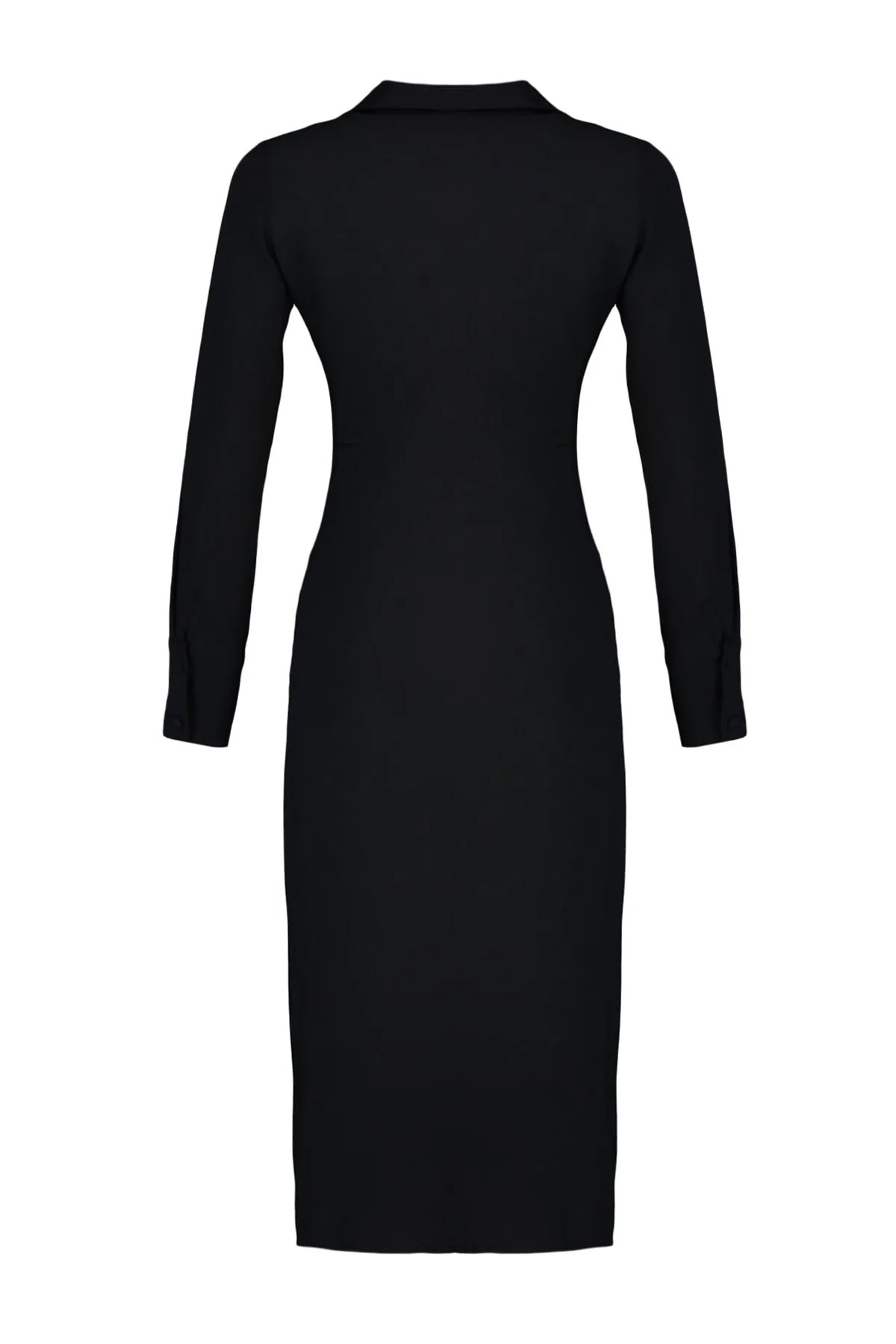 Trendyol Collection  Schwarzes, gewebtes Midi-Kleid mit Kordelzug und detailliertem Webmuster TWOAW22EL1343