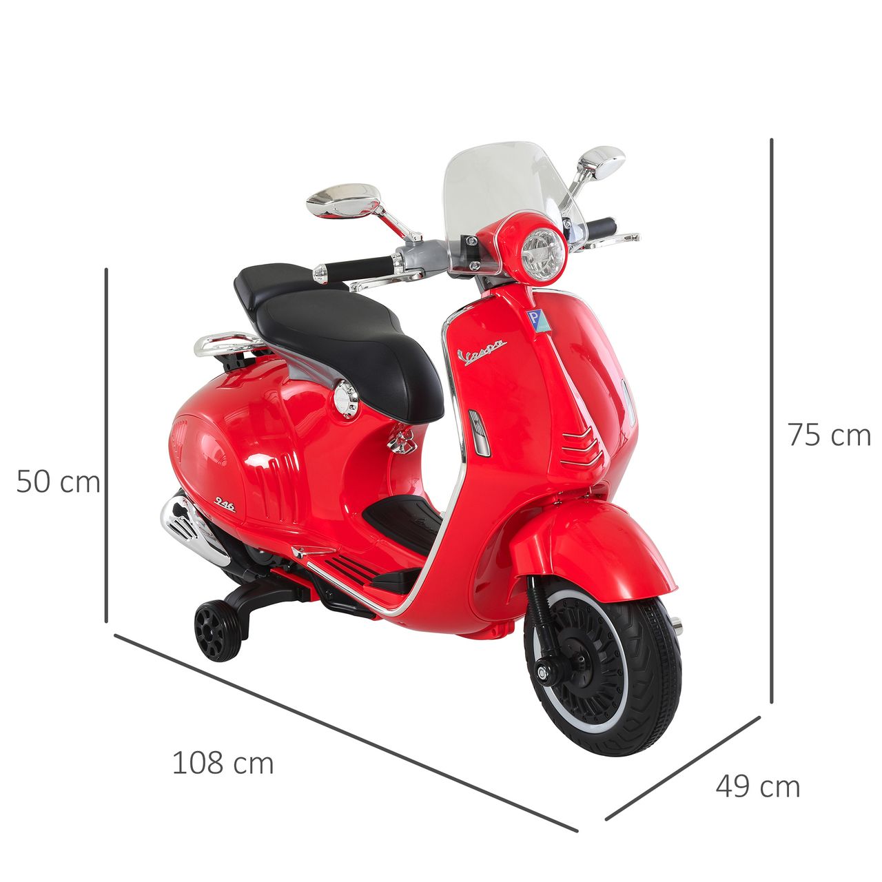 HOMCOM Elektrofahrzeug, Kinderfahrzeug, Kindermotorrad, Elektro-Motorrad mit MP3-Musik Beleuchtung, 3-6 Jahre, PP, Rot, 108 x 49 x 75 cm