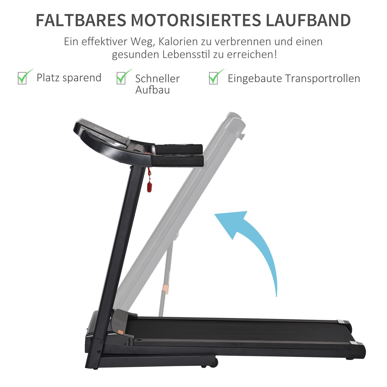 HOMCOM Laufband Klappbar elektrisch 500 W 1-12 km/h LED-Display Schwarz 134 x 60 x 118 cm
