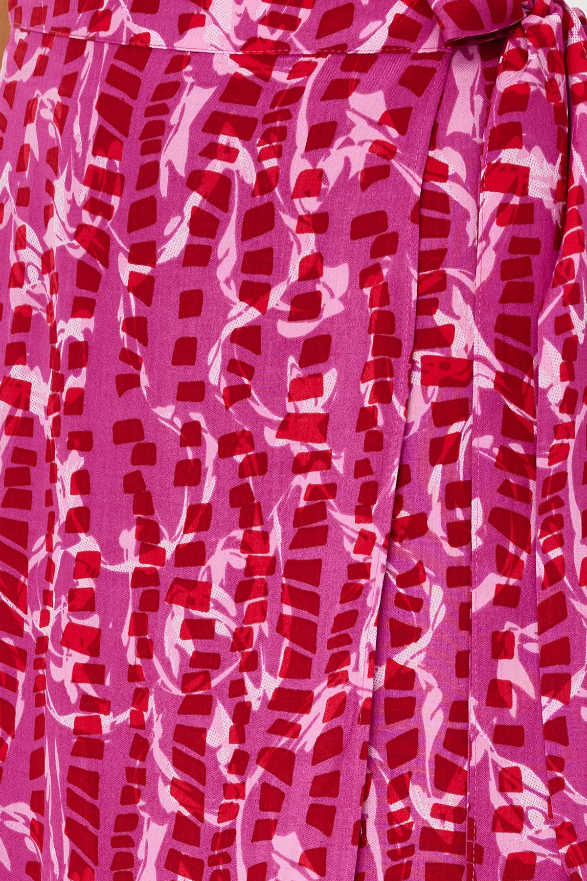 Trendyol Collection  Lila gemusterter Midirock aus Viskosestoff – Zweireihig, gewebt, TWOSS23ET00294