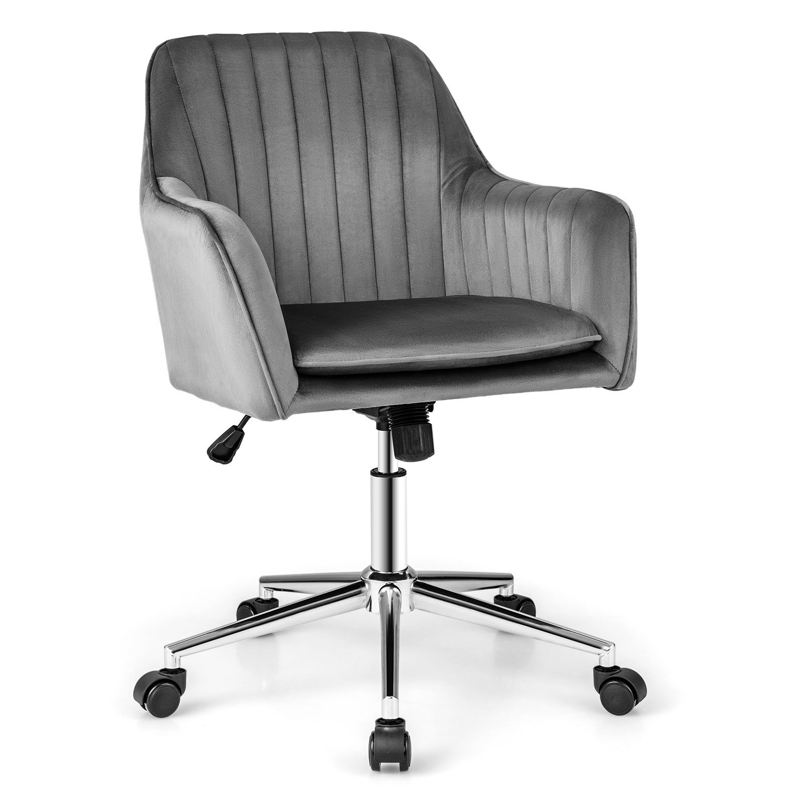 COSTWAY Bürostuhl, Samt, höhenverstellbar, drehbar, mit Armlehne, auf Rollen