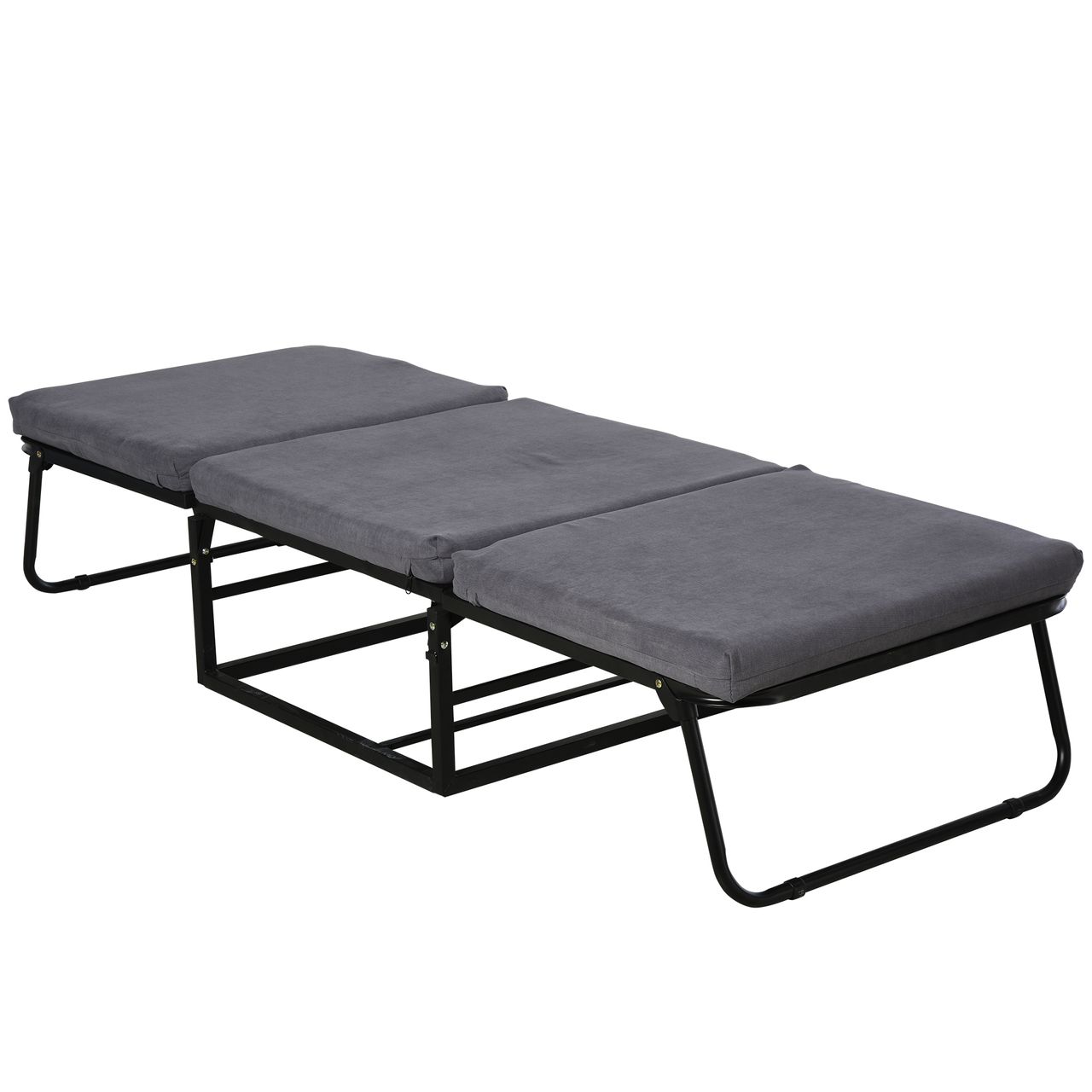 HOMCOM Gästebett klappbar, 2-in-1 Klappbett Hocker, Verstellbare Kopfteilhöhe, Polyester Stahl Schaumstoff, Grau, 192 x 68 x 37 cm