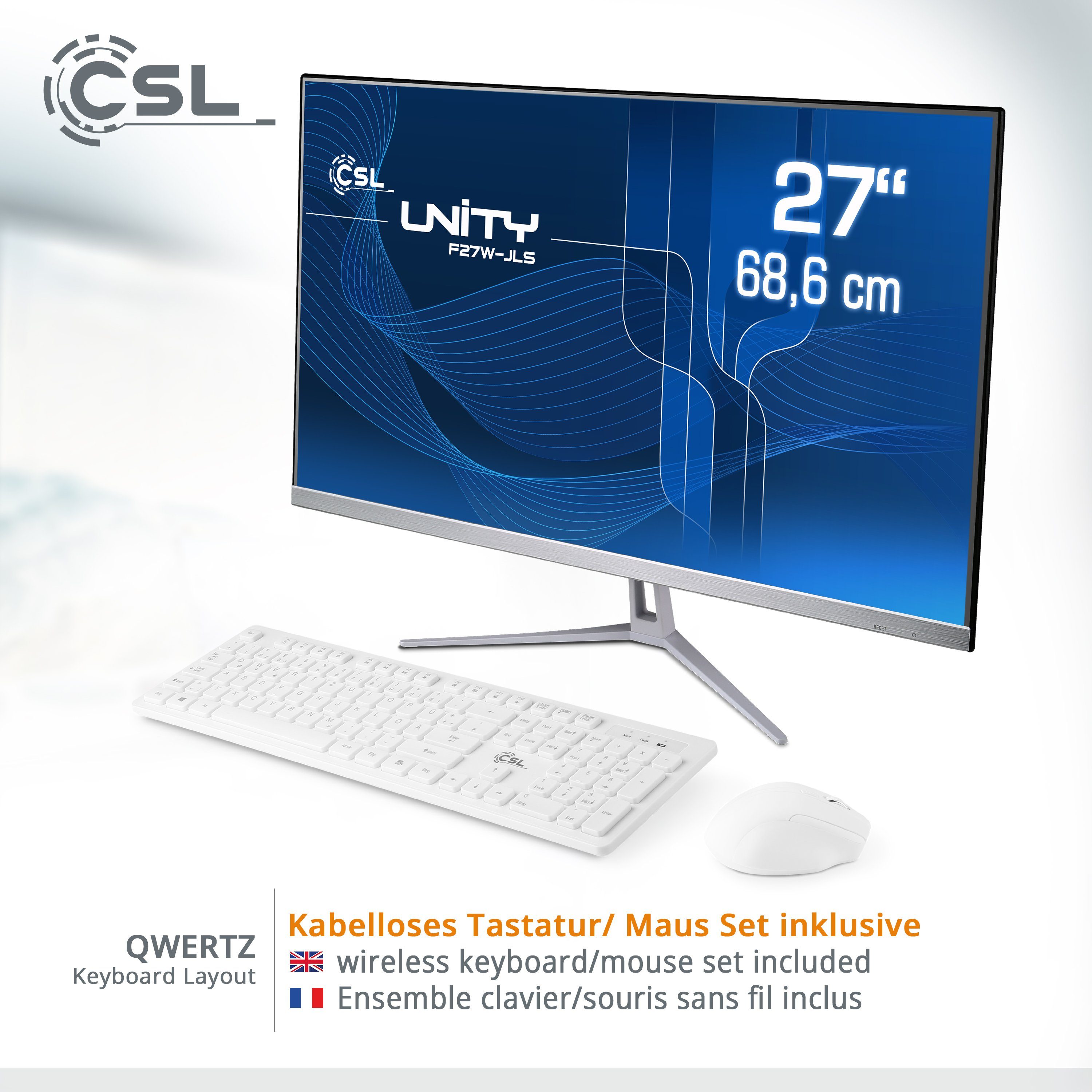CSL Unity F27-JLS Pentium PC (27 Zoll, Intel® N6000, Intel® UHD Graphics, 8 GB RAM, 256 GB SSD, passiver CPU-Kühler)