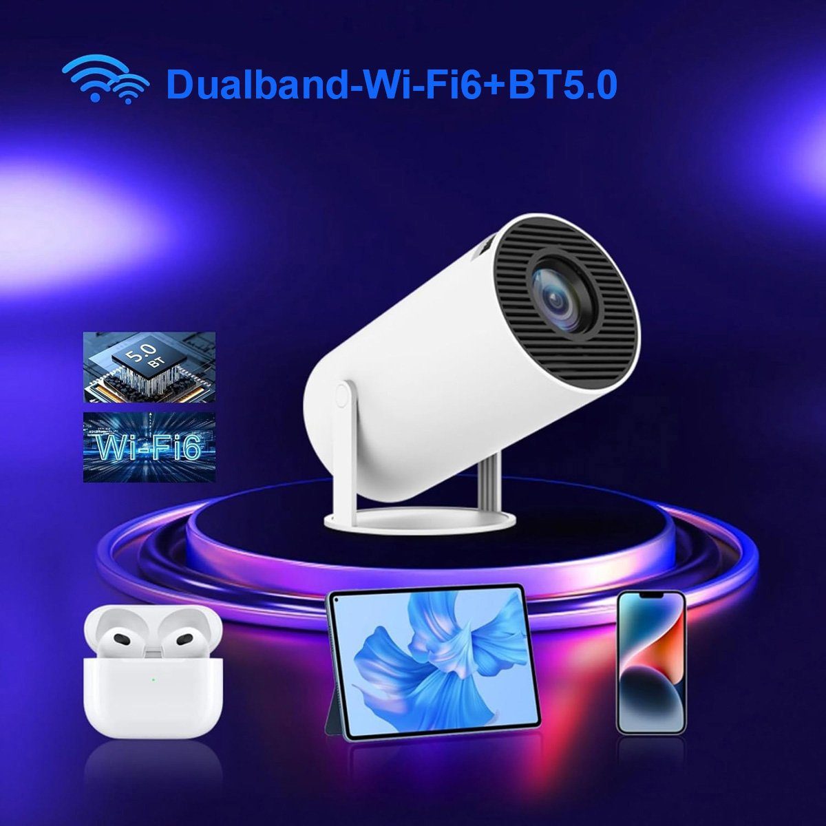 Yoyaxi 4K HD Mini-Projektor für Wände und Decken,automatische Trapezkorrektur Beamer (120 ANSI Smart WiFi 2.4G/5G Android 11.0 Projektor)