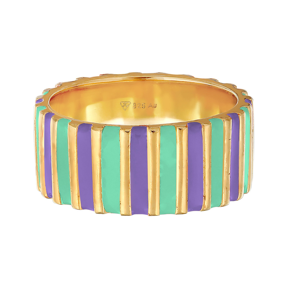 Elli Elli Bague Femmes Bande Rainures avec Émail Jaune et Orange en Argent Sterling 92 Bague
