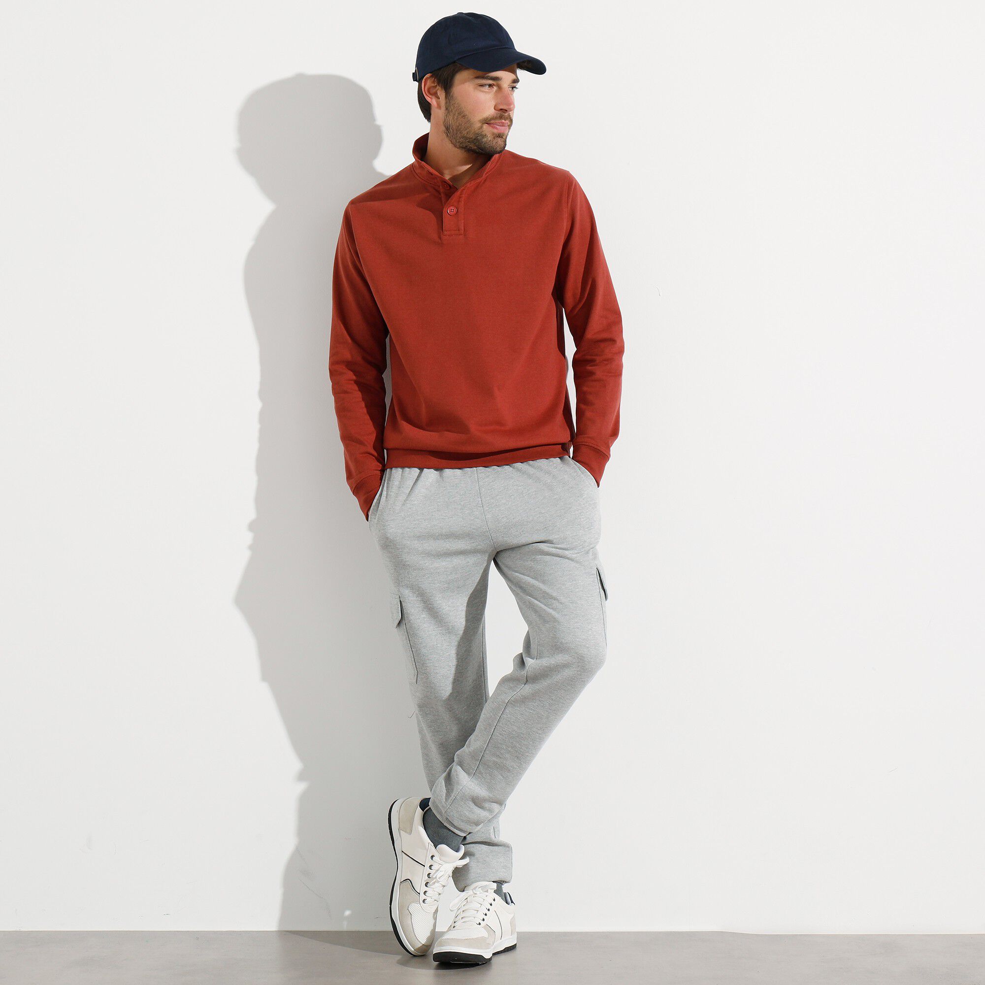 Sweat col montant boutonné en molleton