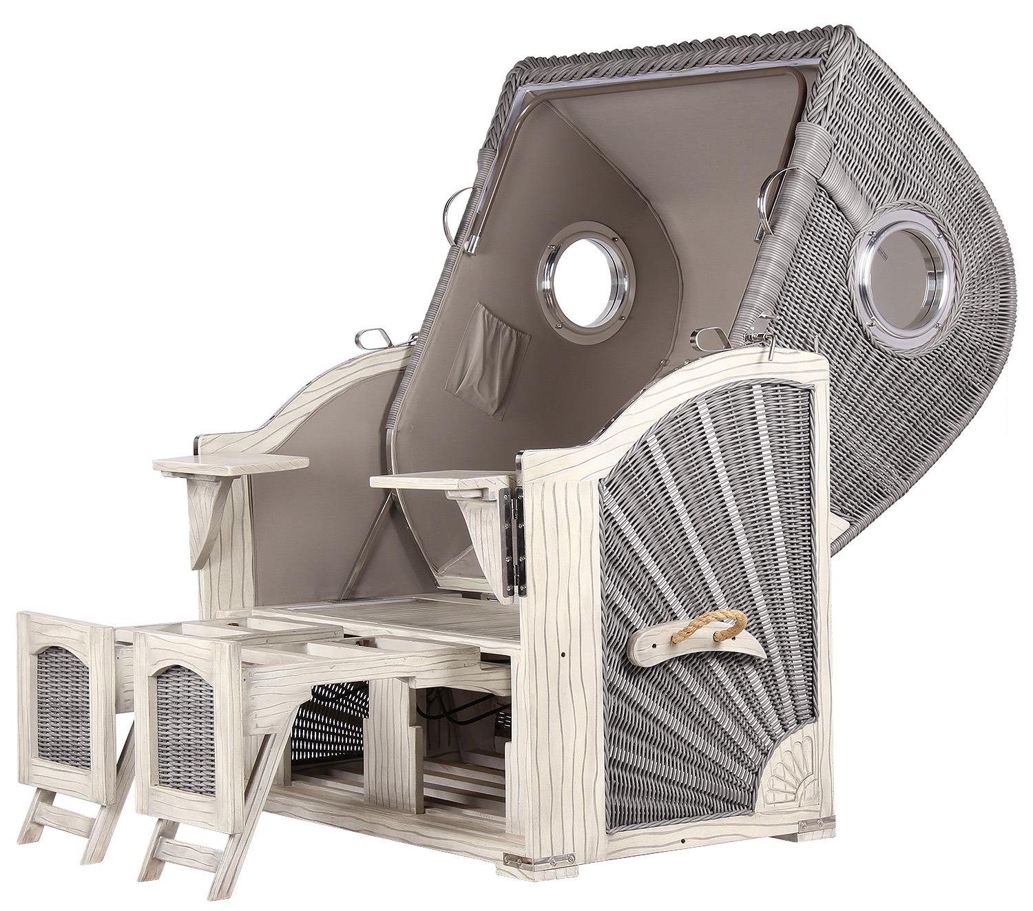 bene living Strandkorb Ammersee Mahagoni - Koboo washed grey - Modell 537, BxTxH: 125x80x165 cm, Volllieger ca. 175 Grad, Ostsee-Strandkorb, inkl. Liftersystem und Bullaugen