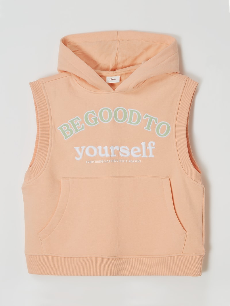 Hoodie mit Message-Stickerei in apricot