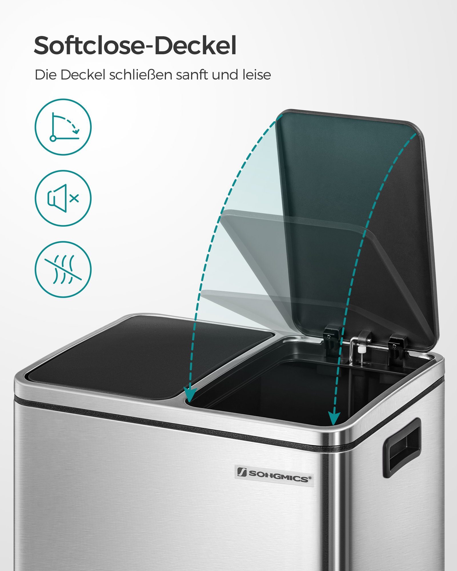 SONGMICS Mülleimer Metall-Fußreling, Abfalleimer, 30L, ergonomisch, Stahl