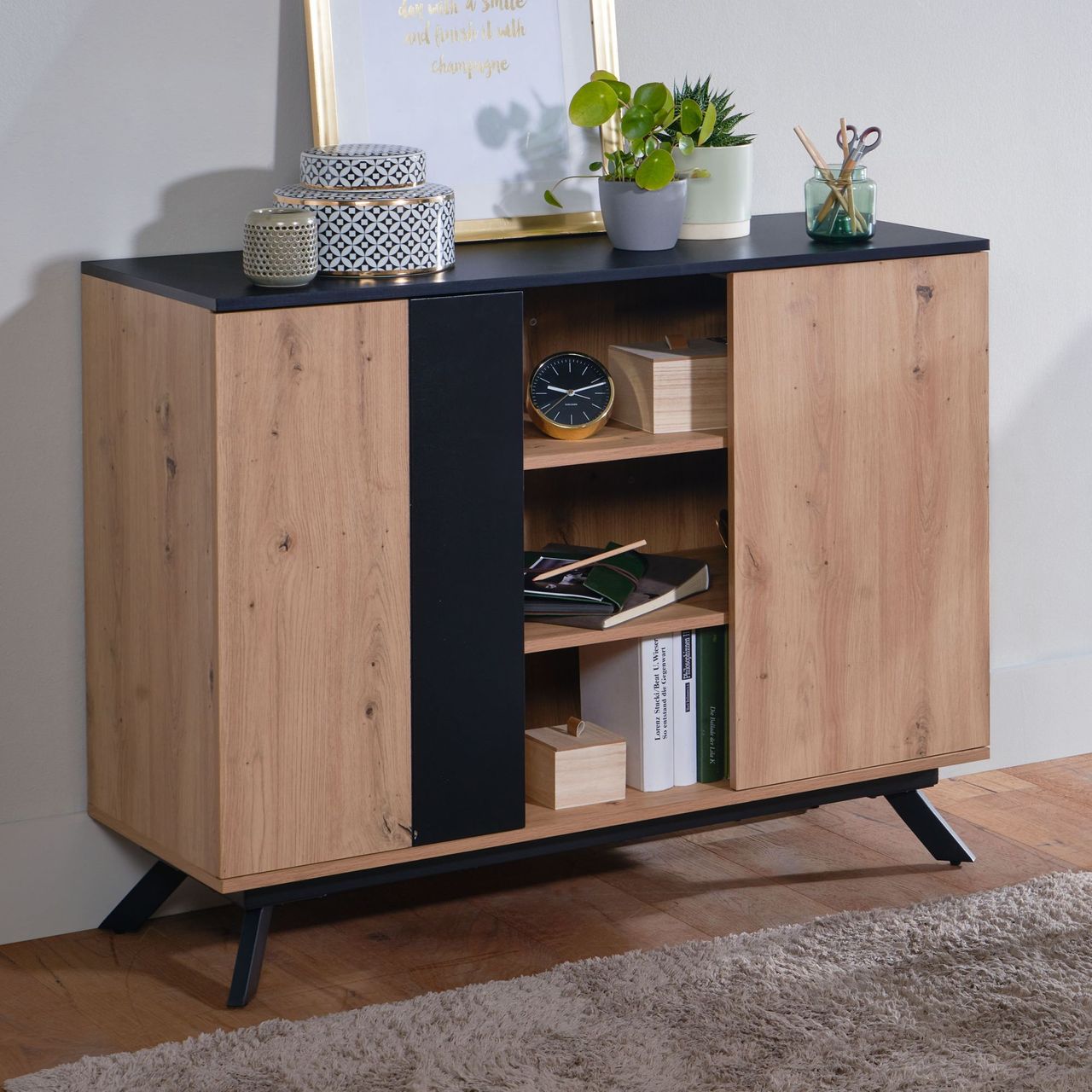 Skyport WOHNLING Sideboard 110x87x40 cm MDF Eiche Dekor Kommode Anrichte Standschrank