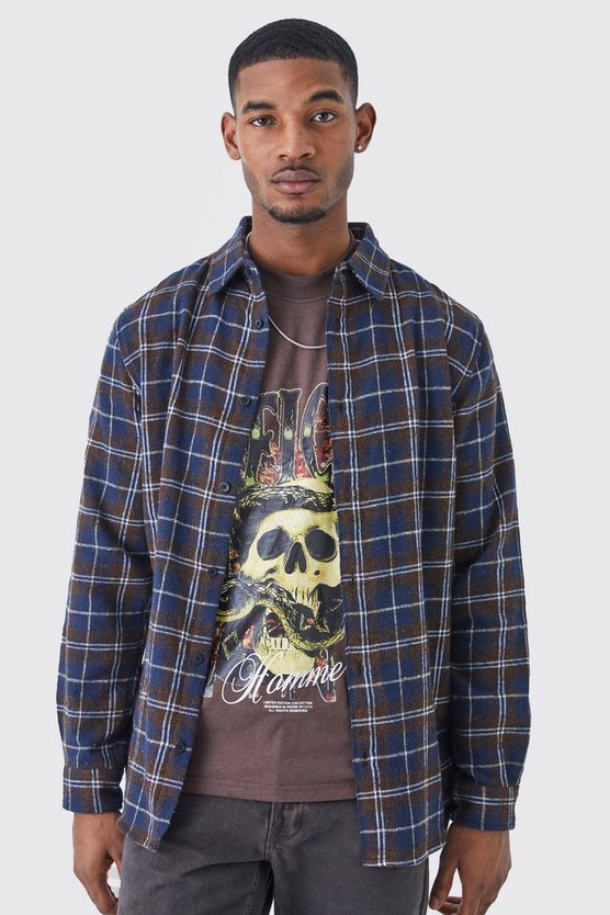 Tall langärmliges kariertes Overshirt