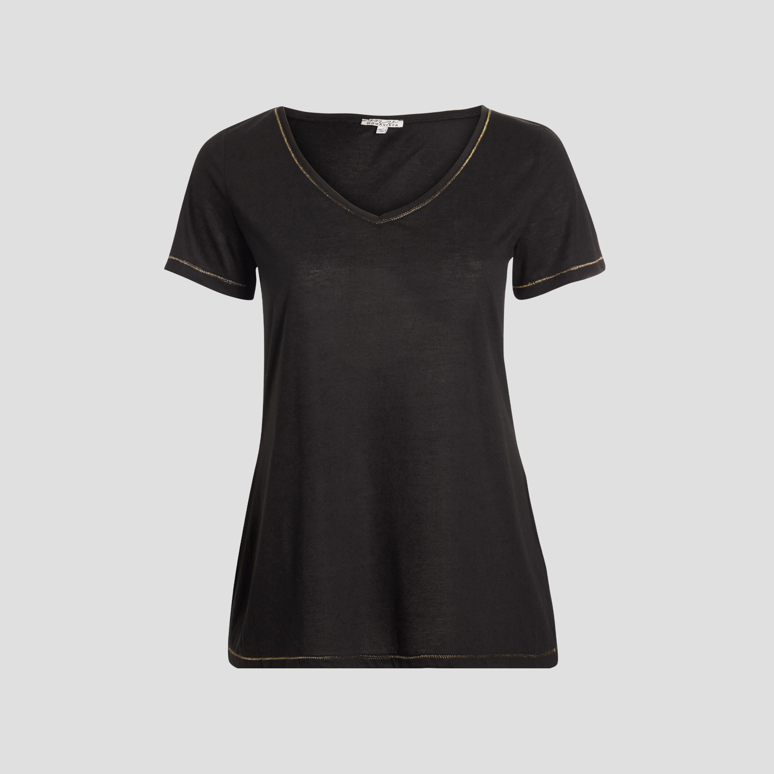T-shirt manches courtes col V noir femme grande taille | La Halle