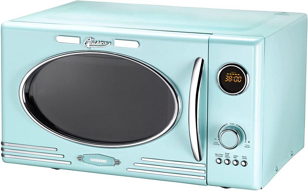 MELISSA Mikrowelle Classico Retro Design Microwelle Microwave, Mikrowelle, Grill, Kombistufe: Mikrowelle + Grill, 23,00 l, Grill, inklusive Grillrost, mit Uhr, 12 automatische Garprogramme