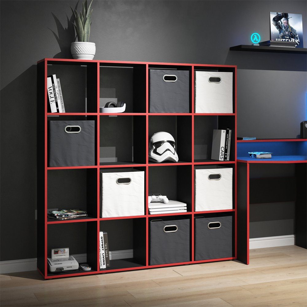 Vicco Raumteiler Würfelregal Standregal KARREE 16 Fächer Schwarz/Rot
