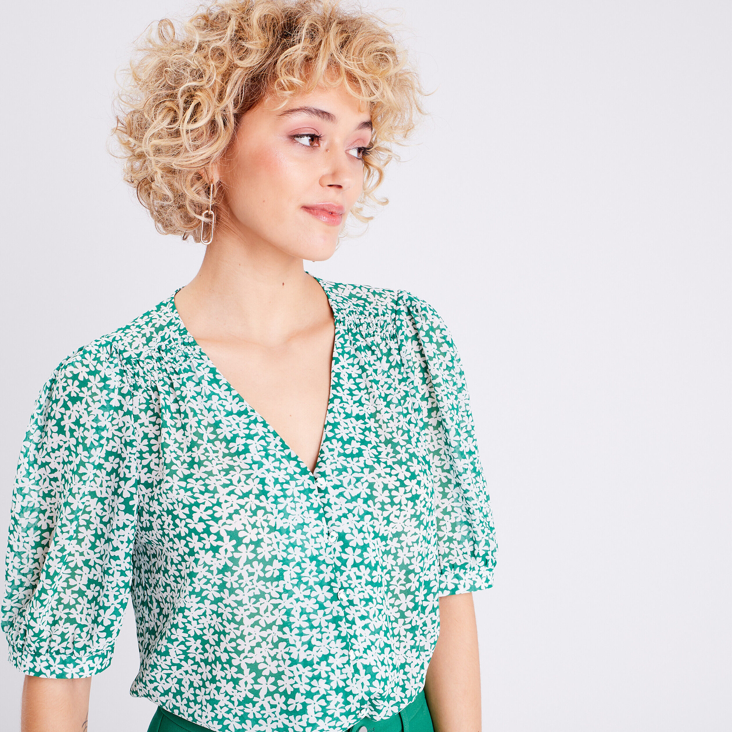 Blouse manches courtes vert femme | Cache Cache