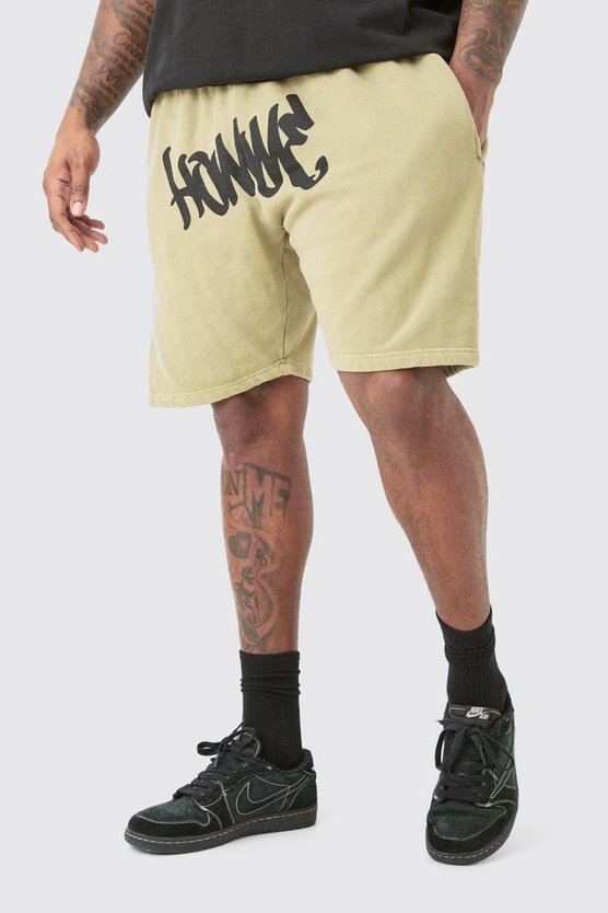Plus lockere Jersey-Shorts mit Homme Graffiti-Print