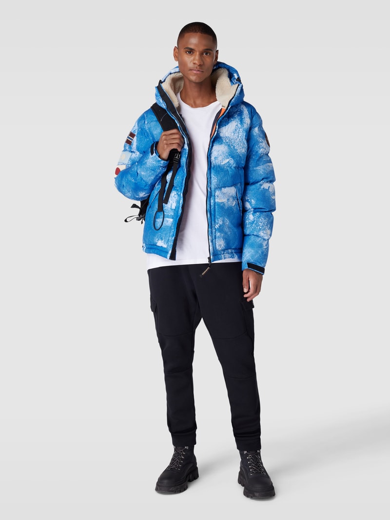 Winterjacke mit Allover-Muster Modell 'RASPEBALL' in blau