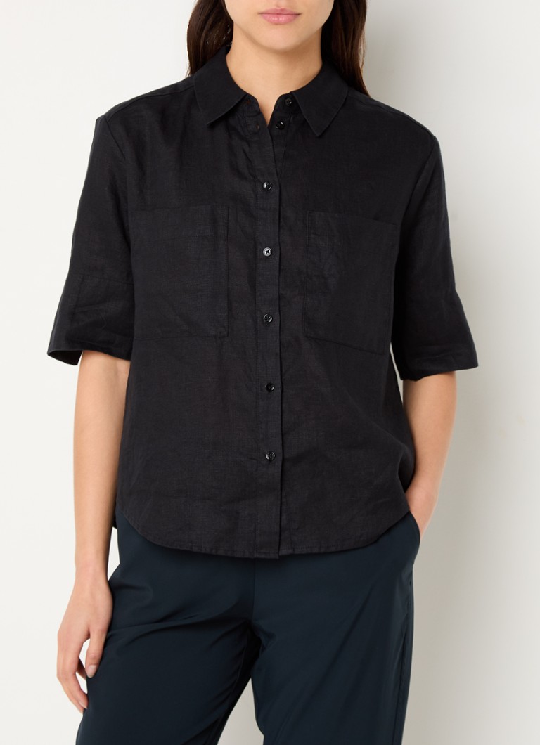 OPUS  Filalia blouse van linnen met borstzakken