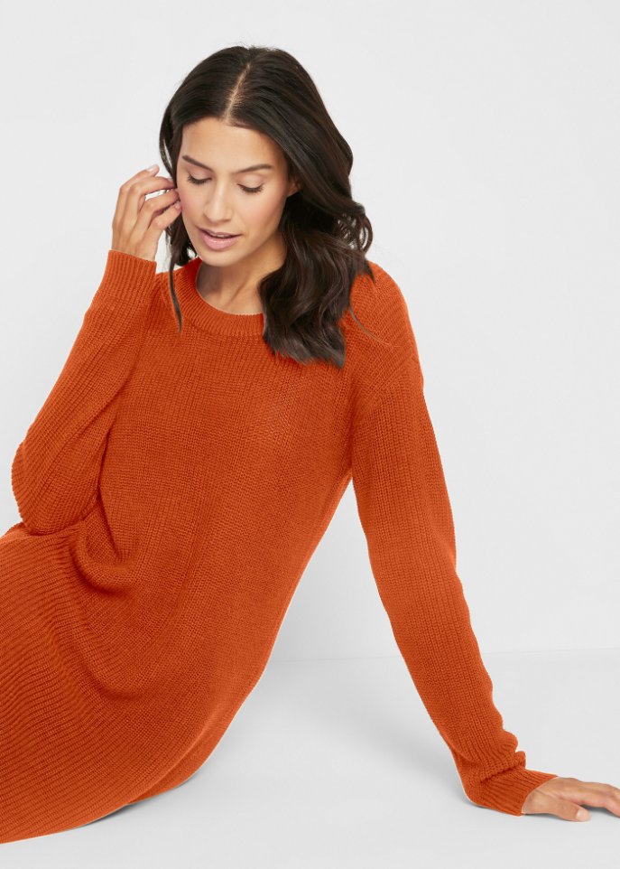 Oversize-Ripp-Strickkleid mit Schlitz
