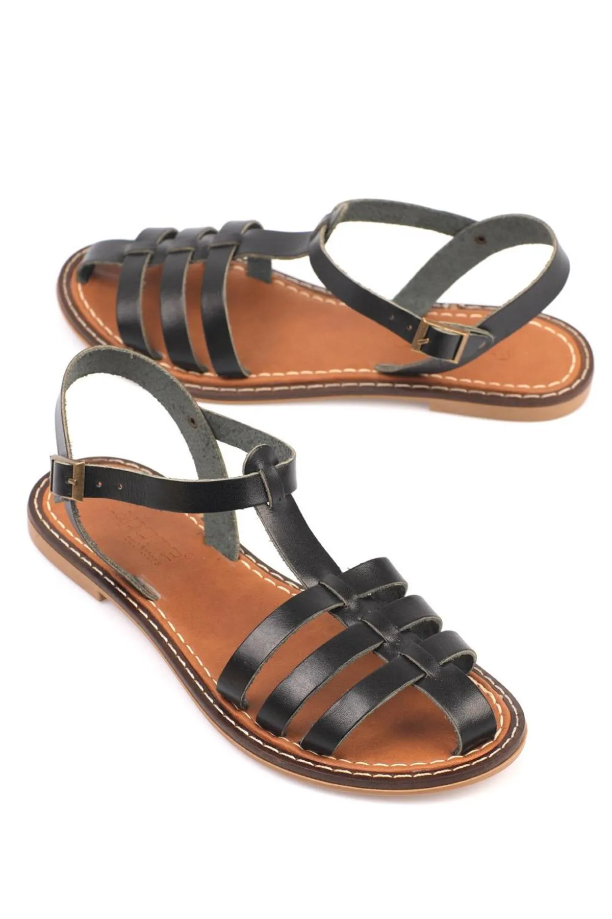 Capone Outfitters  Capone Gladiator Schwarze Damen-Ledersandalen mit Riemen