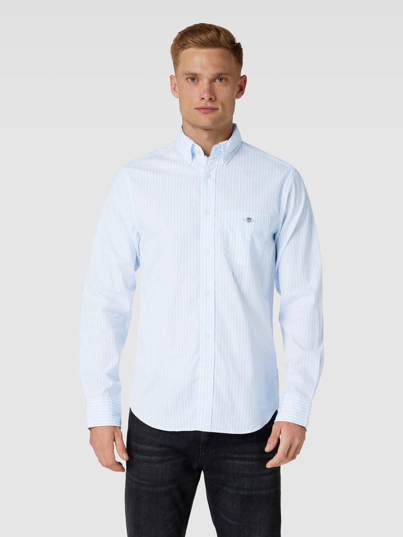 Regular Fit Freizeithemd mit Streifenmuster Modell 'POPLIN' in hellblau