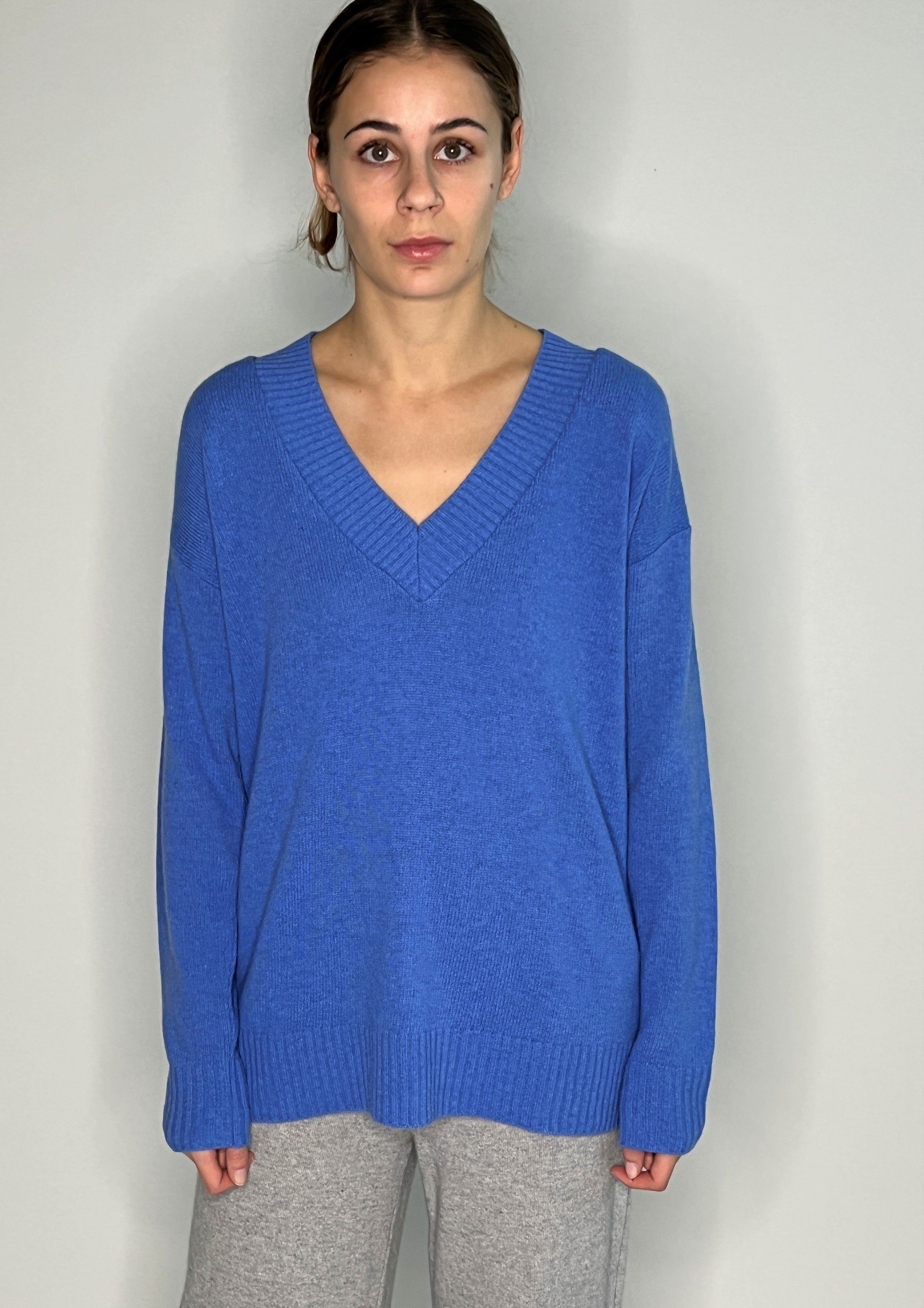 Zuckerwatte V-Ausschnitt-Pullover bequem geschnitten Merinowolle mit Cashmere