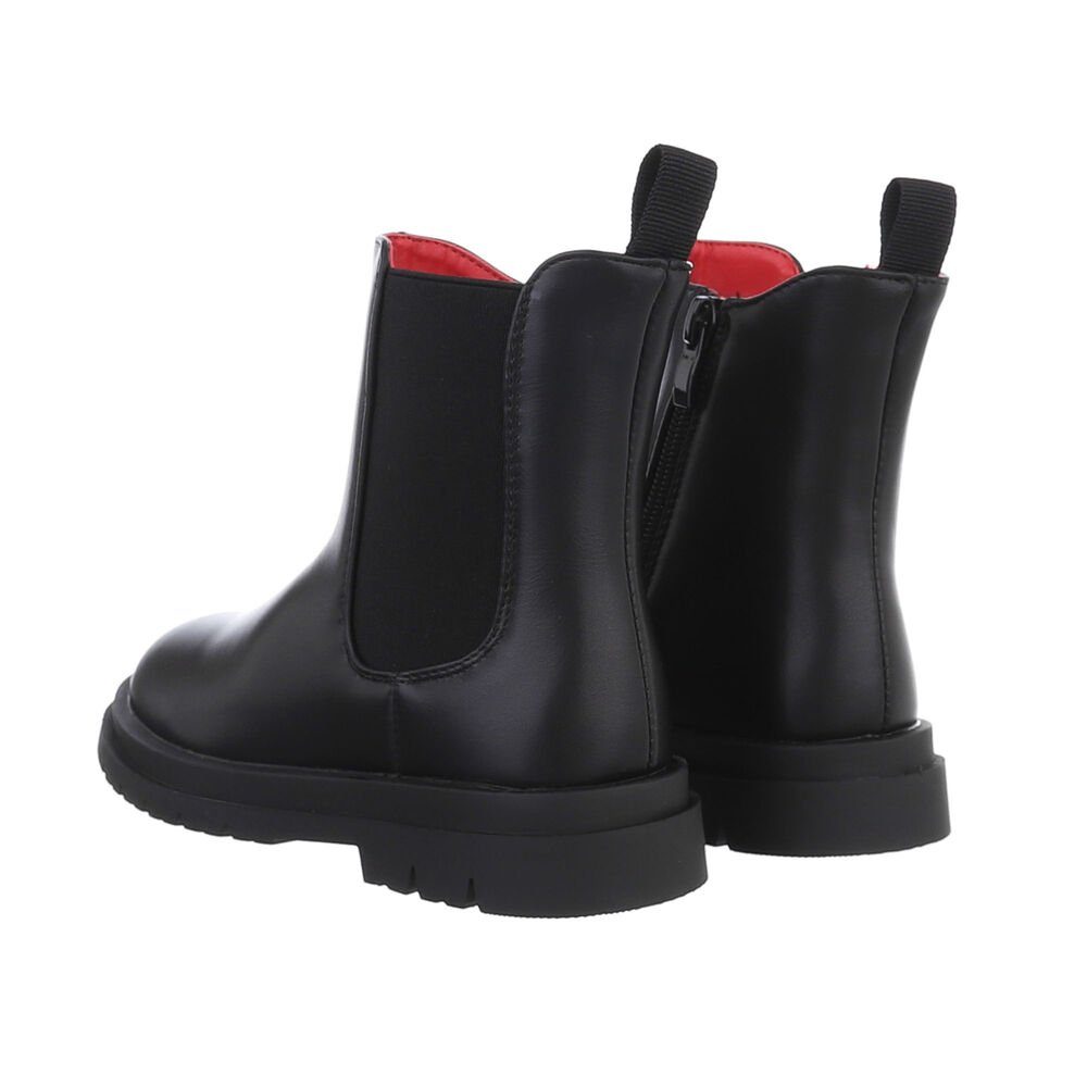 Ital-Design Kinder Freizeit Stiefelette Blockabsatz Stiefeletten in Schwarz