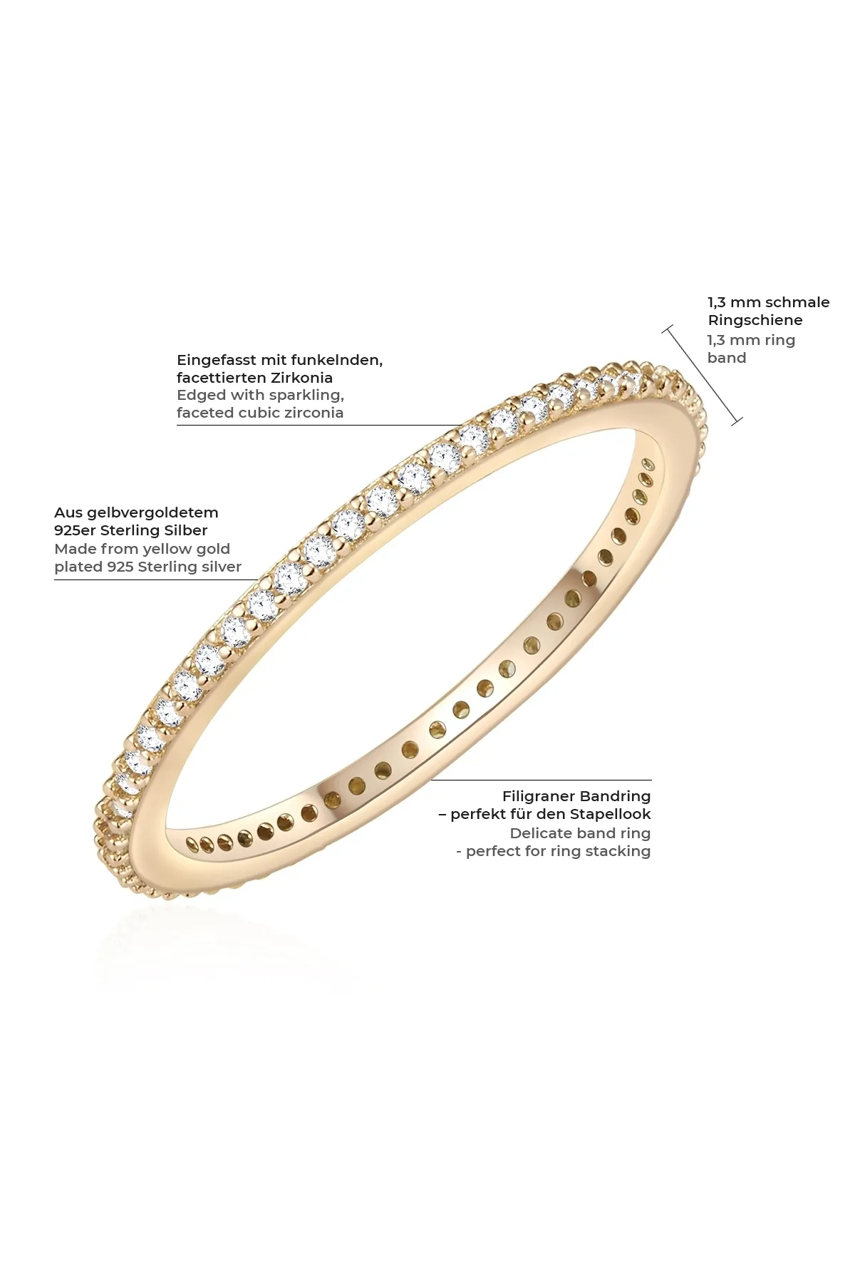 Glanzstücke München  Silberring Ring Sterling Silber gelbgold Zirkonia weiß