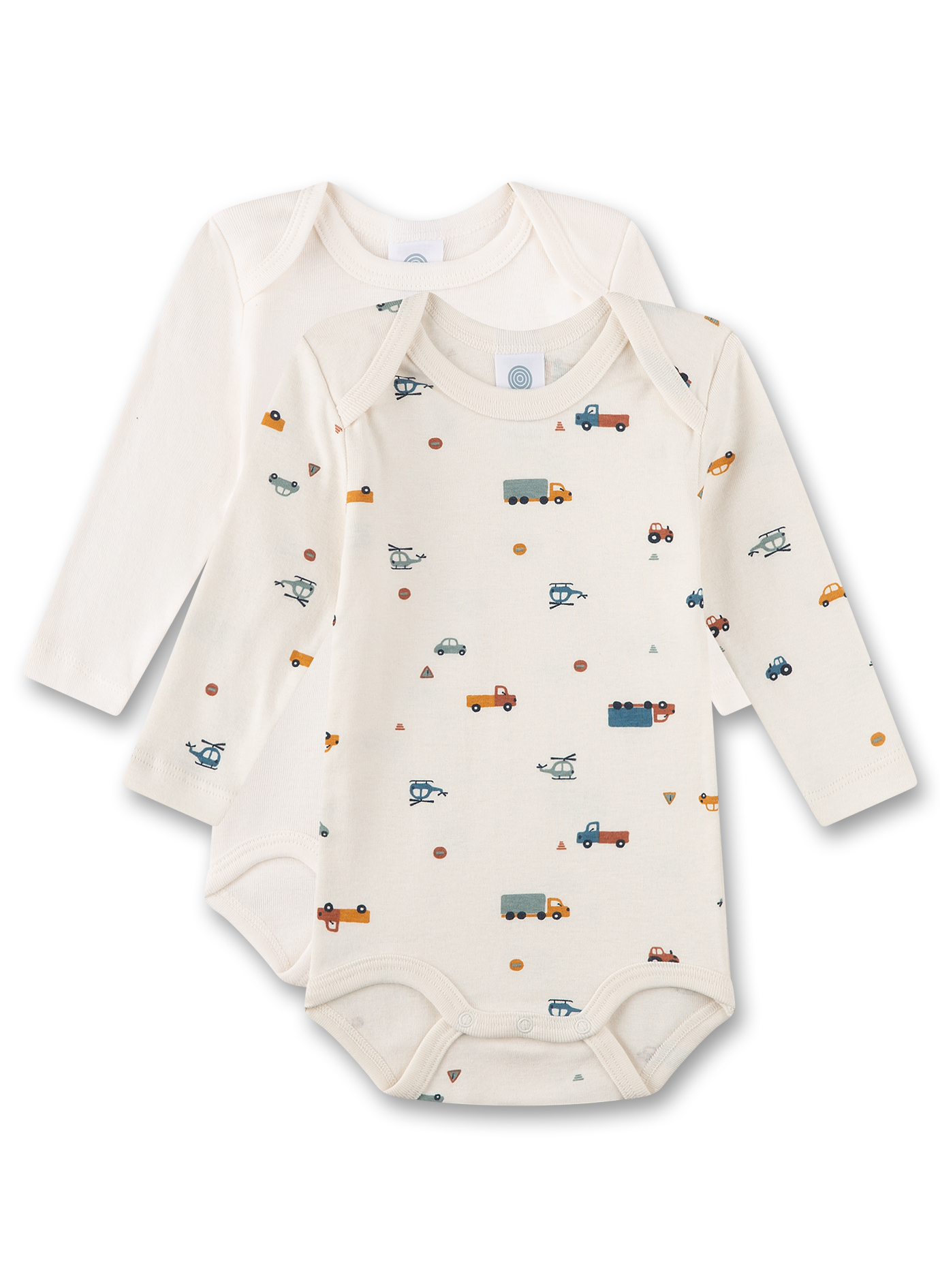 Baby-Body langarm (Doppelpack) Beige mit Fahrzeugen ununifarben Beige