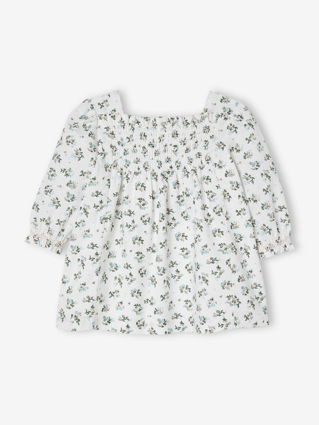 Vertbaudet Gesmoktes Mädchen Baby Kleid - weiß