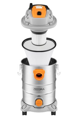 Zeegma Industriesauger Zonder Pro Multi, 1600,00 W, mit Beutel für trockenes Saugen, ohne Beutel für Saugen mit Wasser, Nass- und Trockensauger mit viel Zubehör