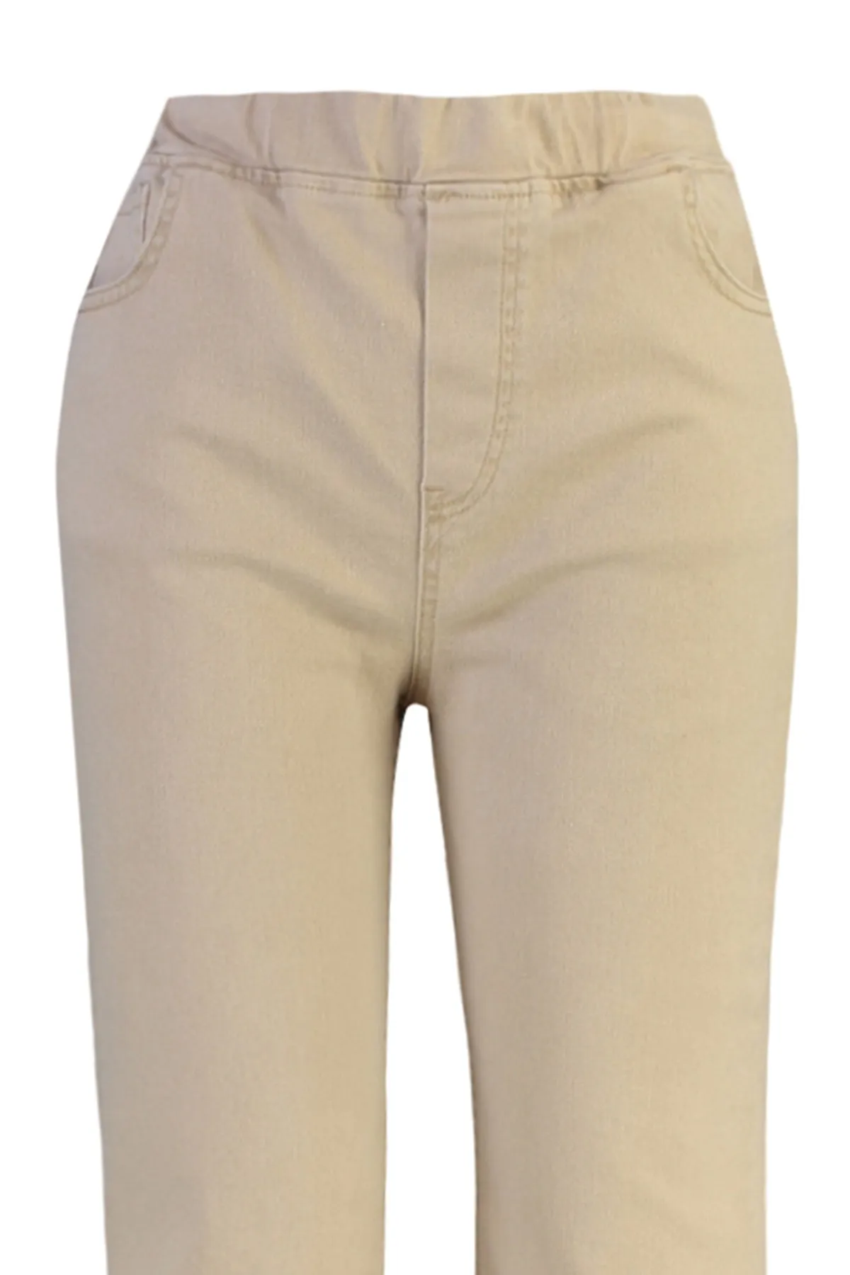Trendyol Curve  Beigefarbene Jeans mit spanischem Bein und elastischem Bund TBBAW23CJ00060