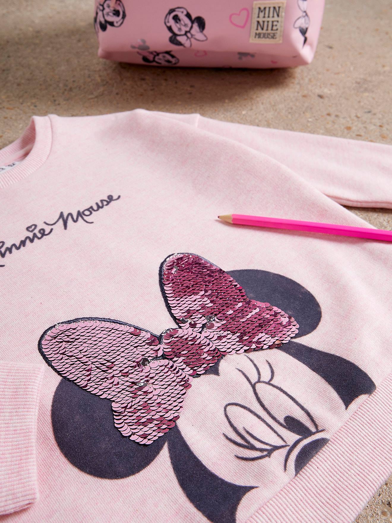 Sweat DS Minnie® fille détail en sequins réversible rose chiné