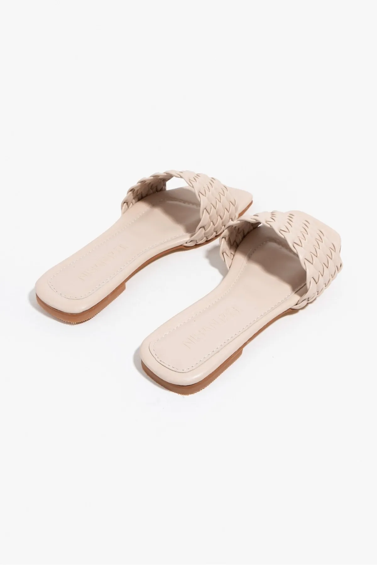 NİŞANTAŞI SHOES  Jeffery Beige Matte Single Strip Damenhausschuhe mit flacher Sohle