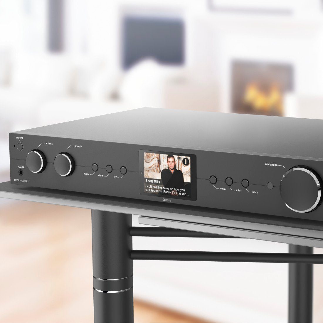Hama HiFi Tuner FM,DAB DAB+,Internetradio, Bluetooth Receiver & Transmitter Tuner (Bluetooth, WLAN, mit Timer, Weckfunktion, Farbdisplay, Spotify und Amazon Music hören)