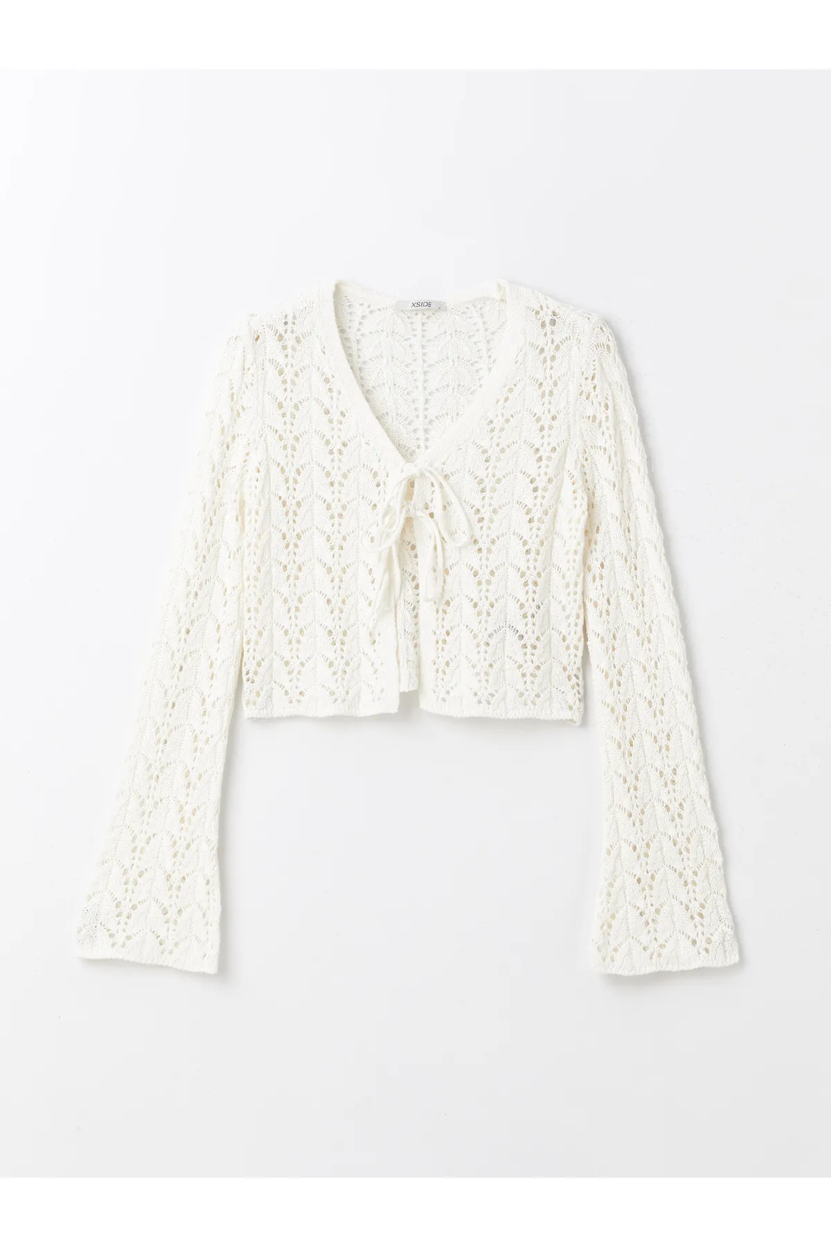 LC Waikiki  Durchbrochener, langärmliger Damen-Strick-Cardigan mit V-Ausschnitt
