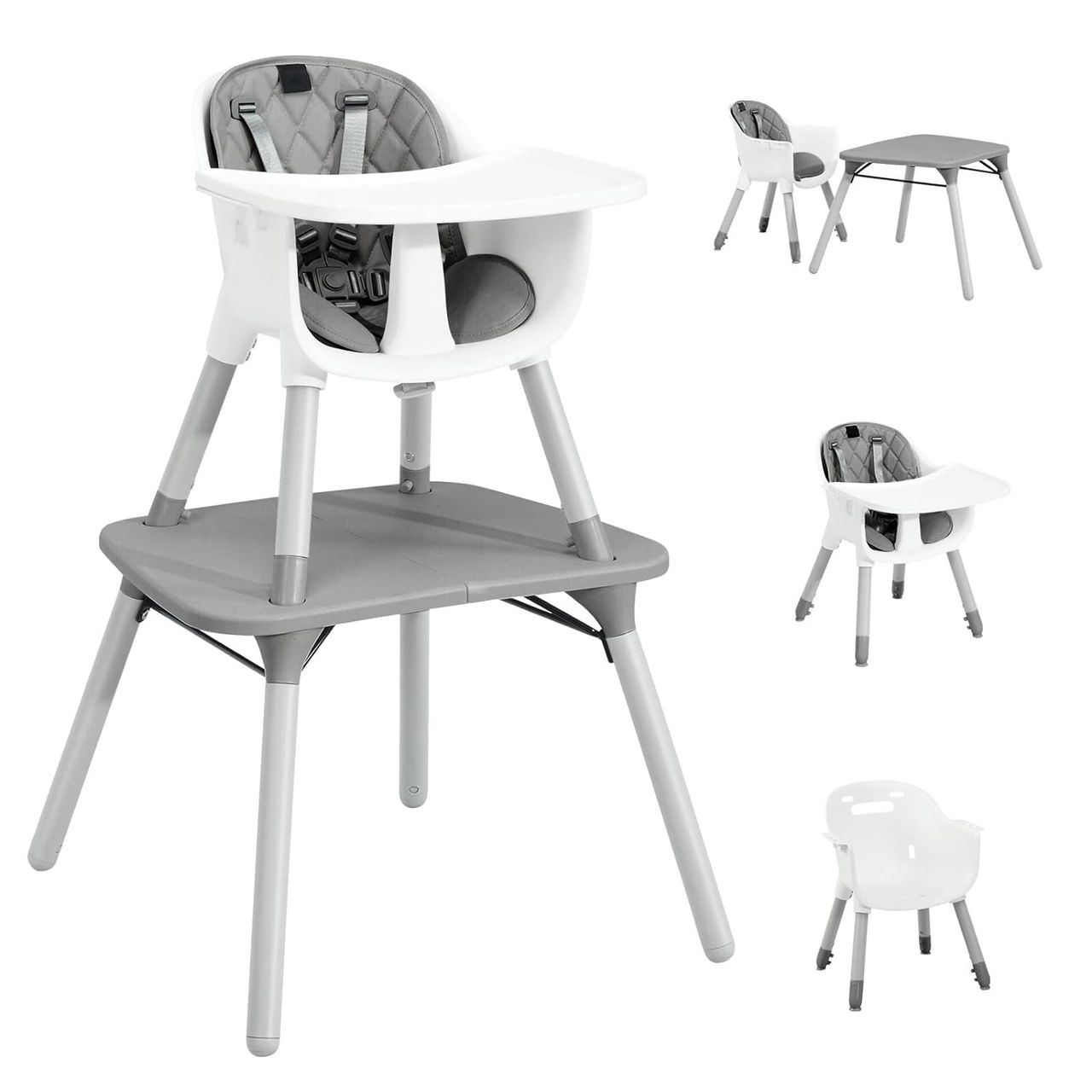 Costway 4 in 1 Baby-Hochstuhl, umwandelbarer Babystuhl mit 5-Punkt-Gurt