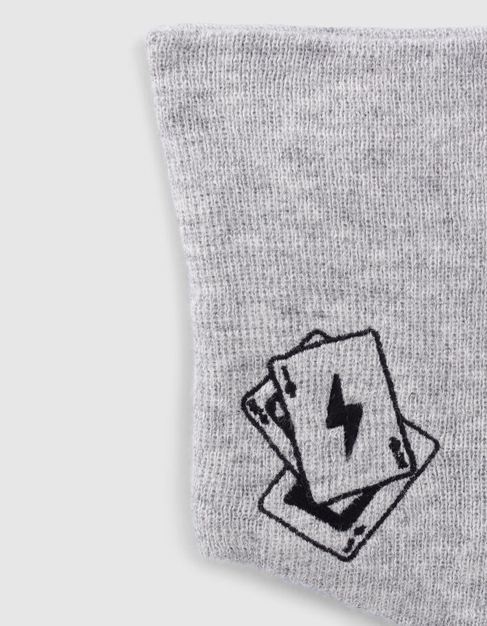 Snood gris tricot broderie cartes bébé garçon